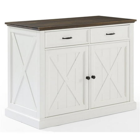 Pemberly Row Modern Wood Kitchen Island in Distressed White/Brown
