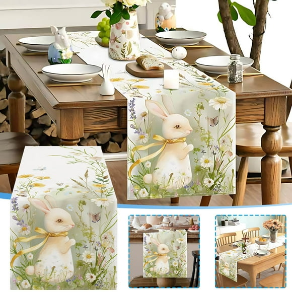 Boovnll Table Runner, Easter Bunny Printed Table Flag Plant Flower Pattern Linen Tablecloth Home Living Room Decoration Table Cloth Tea Flag Pad, Table Runners, Table Decor, Coffee Table Decor
