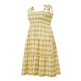 thumbnail image 3 of Femmes Robe d'Été à Carreaux Froncée Sangles d'Épaule Cravate Casual Longue Robe Dames Plage Chic une Pièce, 3 of 7
