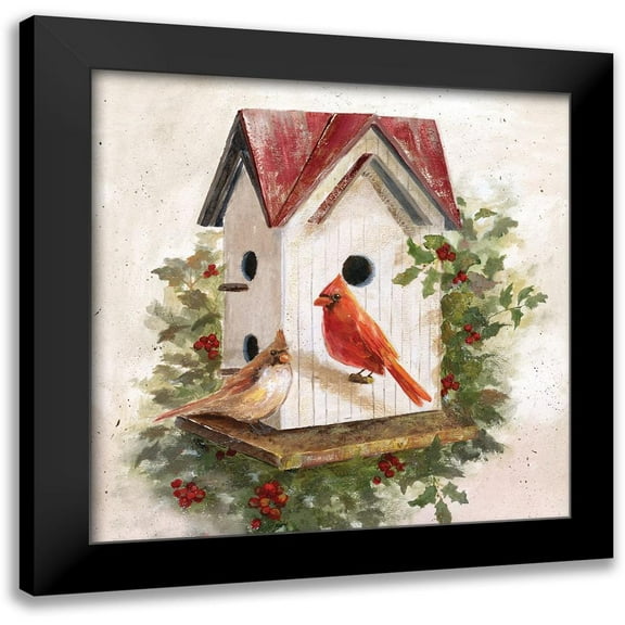 Nan 12x12 Black Modern Framed Museum Art Print Titled - Holly Berry Birdhouse
