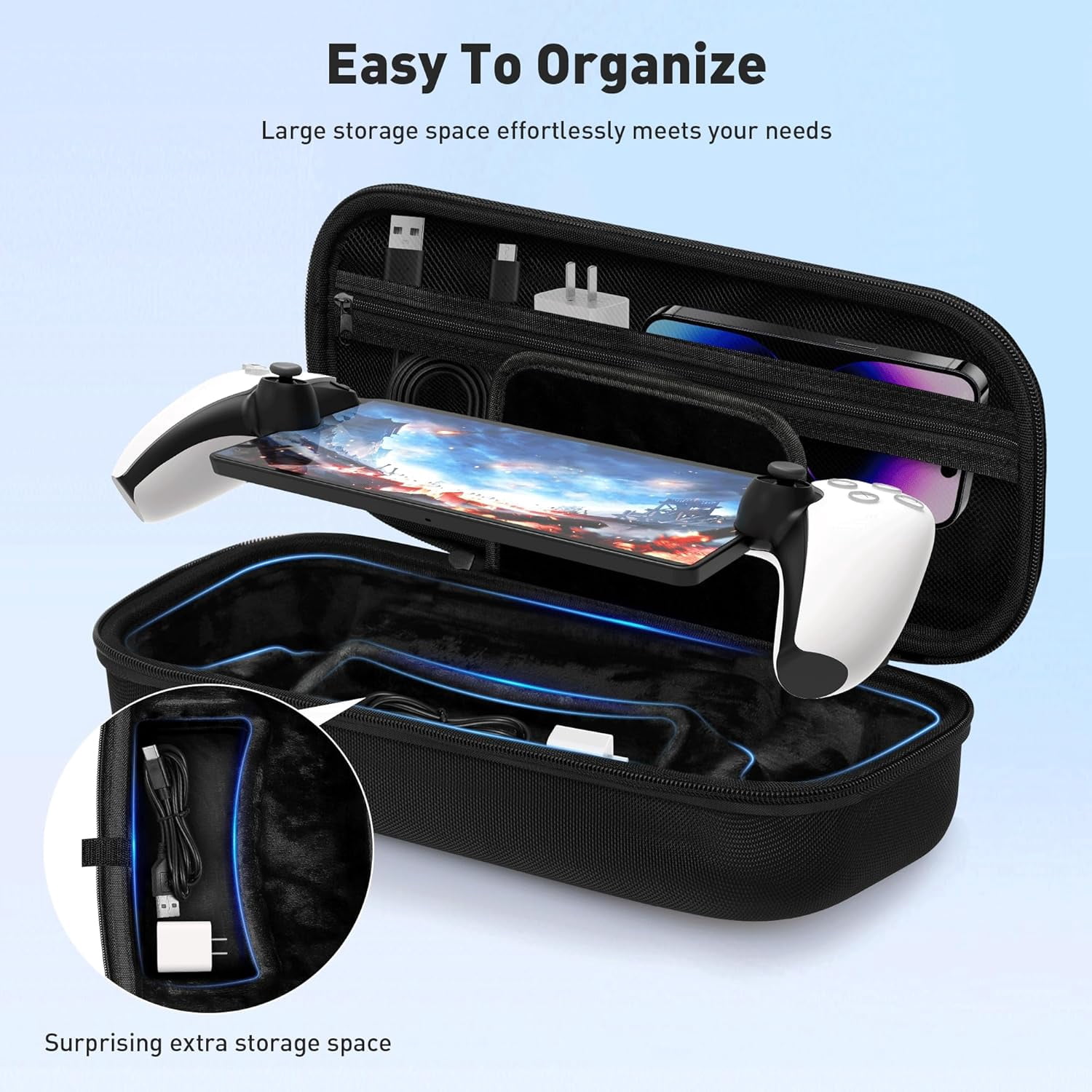 3 in 1 Accessoris Set Compatible with Playstation Portal, EVA Carrying Case for PS5 Portal, Soft Silicone Protective Cover, 2 Pack Screen Protector, Ps Portal Accessories