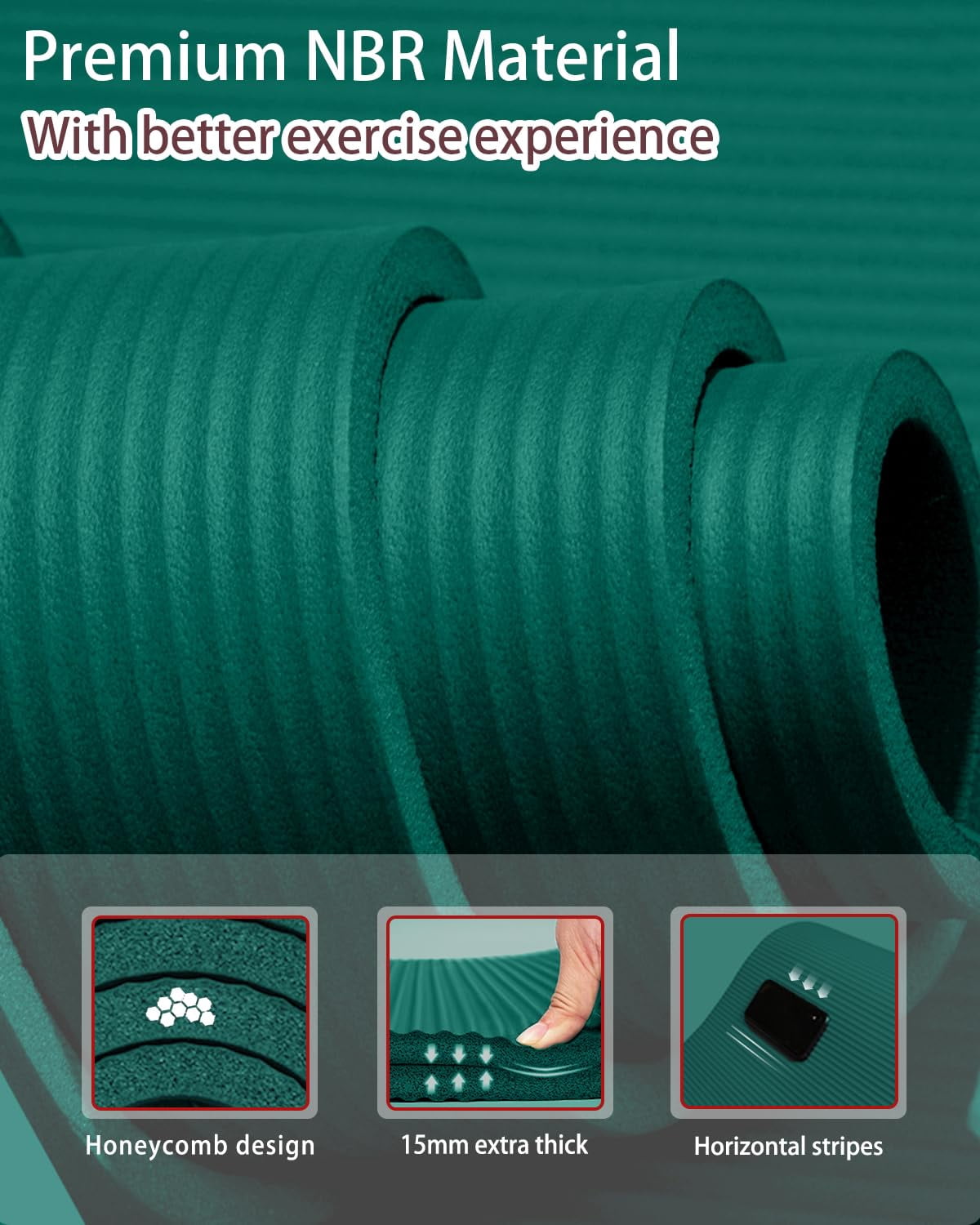 YR Thick Yoga Mat 15mm NBR 78"x35" Wide Exercise Workout Mats for Home Gym Floor Fitness Pad, Green