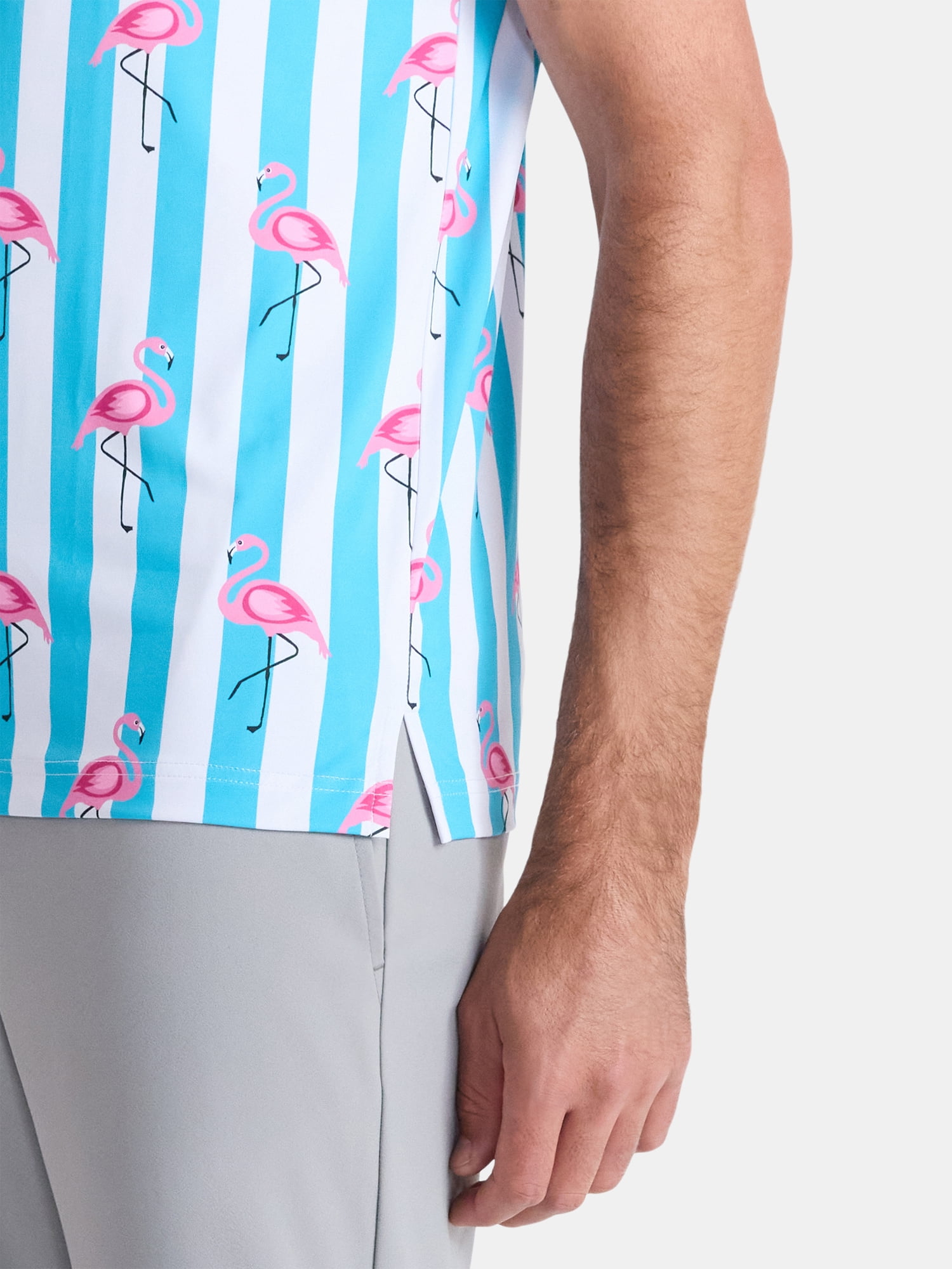 Birdie Bound Men's and Big Men's Flamingo and Stripes Polo Golf Shirt, Sizes S-5XL