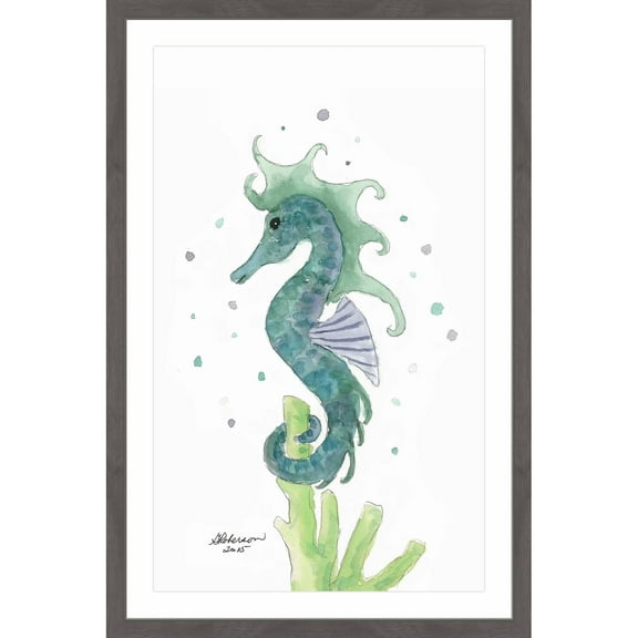 "Blue Sea Horse" Framed Painting Print