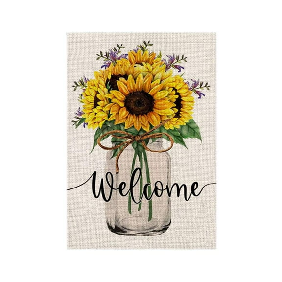 OPDBN Spring Garden Flag Welcome Spring Sunflower Vase Garden Flag 12x18 Inch Double Sided Small Burlap Floral Sunshine Outdoor Farmhouse Yard Flag