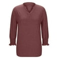 thumbnail image 4 of Miluxas Women's 3/4 Sleeve V Neck T Shirts Ruffle Sleeve Summer Casual Tops Wine XL(XL), 4 of 9