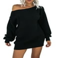 thumbnail image 1 of COUTEXYI Femmes hors Robe de Pull Épaule Manches Longues Robe en Tricot en Vrac Automne Mini Robe, 1 of 6