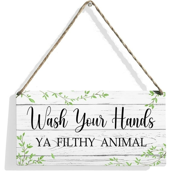Wash Your Hands Wood Sign Bathroom Wooden Signs Rustic Hanging Plaque Home Wall Art 10x5 Inch Sign Wall Decor for Home Bathroom