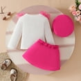thumbnail image 4 of Chbgutlmr 3 Piece Baby Girls Clothes Kids Sweet Cute Suits Knit Tops Pearl Bow Short Skirt Sets with Hat, 4 of 8