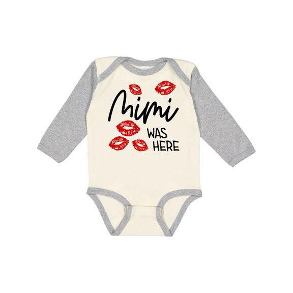 Inktastic Mimi Was Here Red Kisses Boys or Girls Long Sleeve Baby Bodysuit