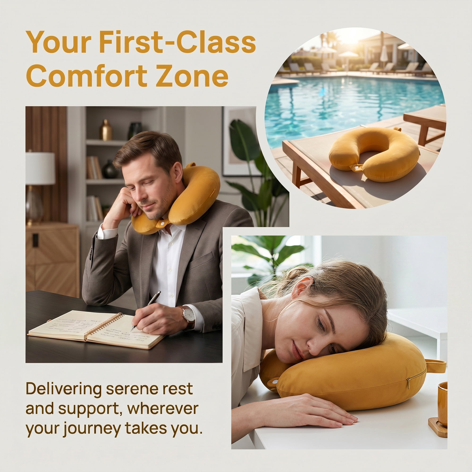 Unique Bargains Memory Foam Travel U Shape Neck Pillow Snap Closure Yellow 12"x12"x4"