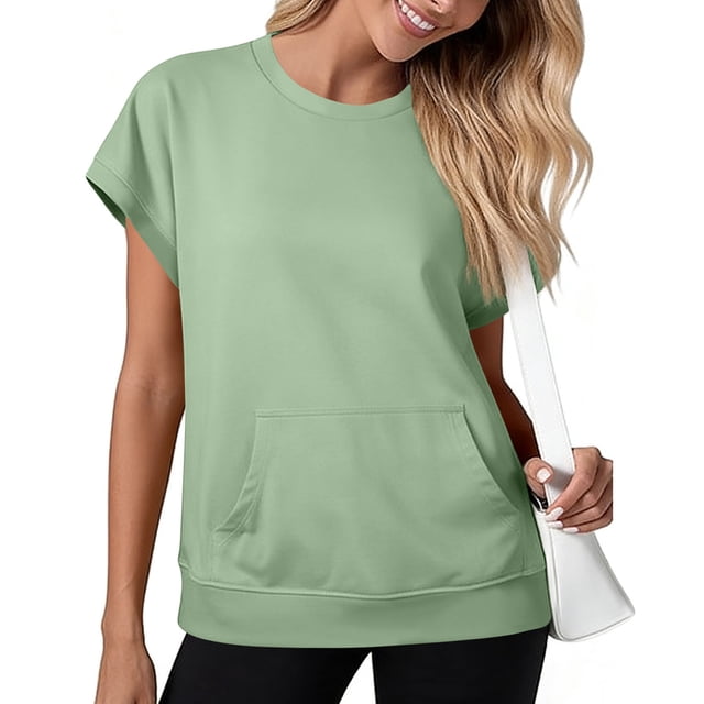 Camiseta Negra de Manga Larga de Manga Corta de la Mujer Batwing con Bolsillo de Canguro, Top Casual de Lana Suave para el Salón Y el Uso Diario