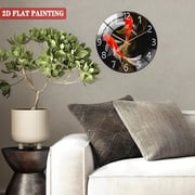 12 Inch Tempered Glass Wall Clock, Red Koi Swimming Pattern Design Wall Clock, Silent Clock, Suitable for Home Decoration (Battery Not Included), 30cm
