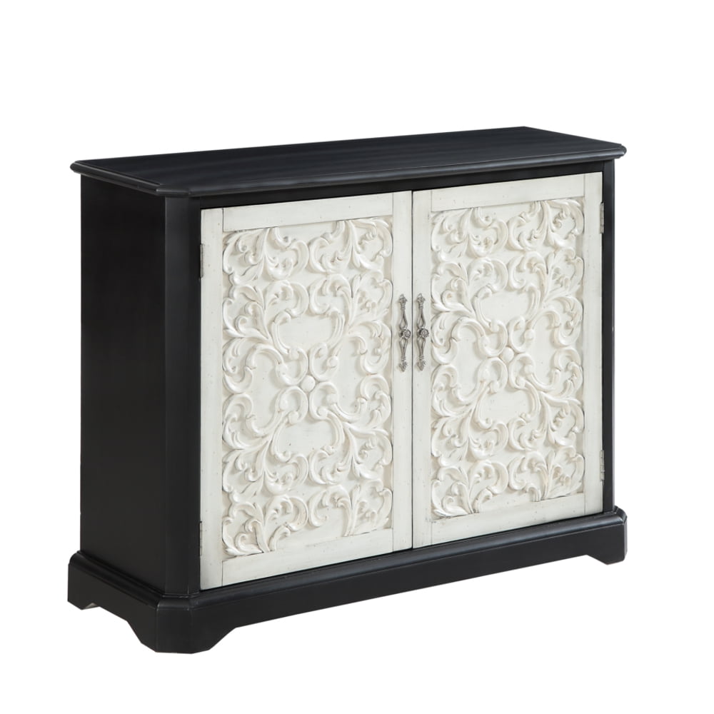 47 Black Accent Cabinet With Two Fl Styled White Doors
