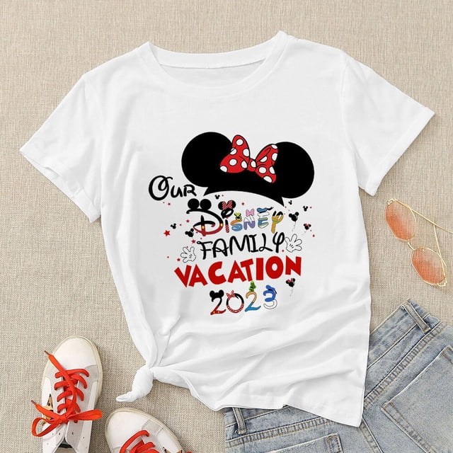 Disney Family Vacation T Shirt Women 2023 Mickey and Friends Print Fashion Disneyland Clothes Basic Tops Summer Travel T-shirtsKids-12T(1pc) Gao Jinjia LED
