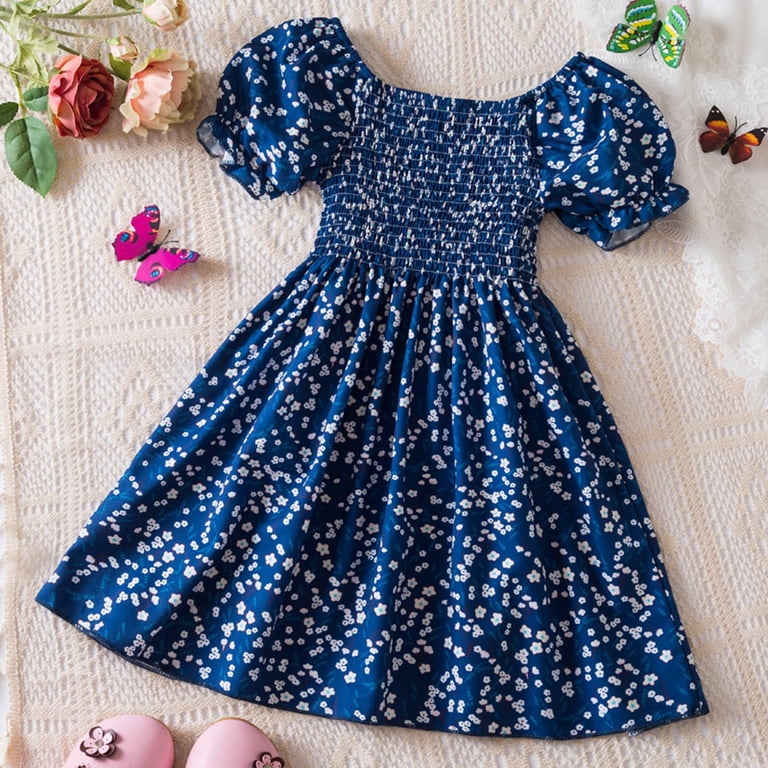 cotton dresses for toddlers Gubotare Toddler Girls Dresses Toddler Baby Girl Dress Ruffle Sleeve Halter Kids Casual Dresses Size 3-4t (Navy,3-4 Years)