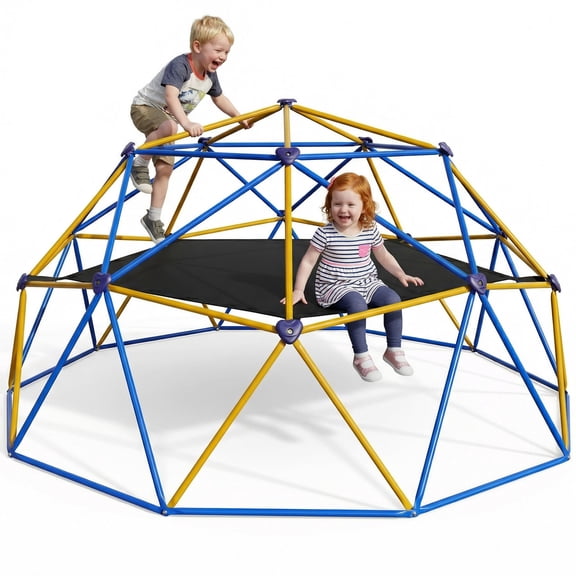 AprLeaf 10FT Climbing Dome with Hammock, Indoor Outdoor Rust-Resistant Steel Frame Climber Jungle for Kids 3 , 880LBS Capacity Jungle Gym Playground Geometric Backyard Playset for Boys Girls