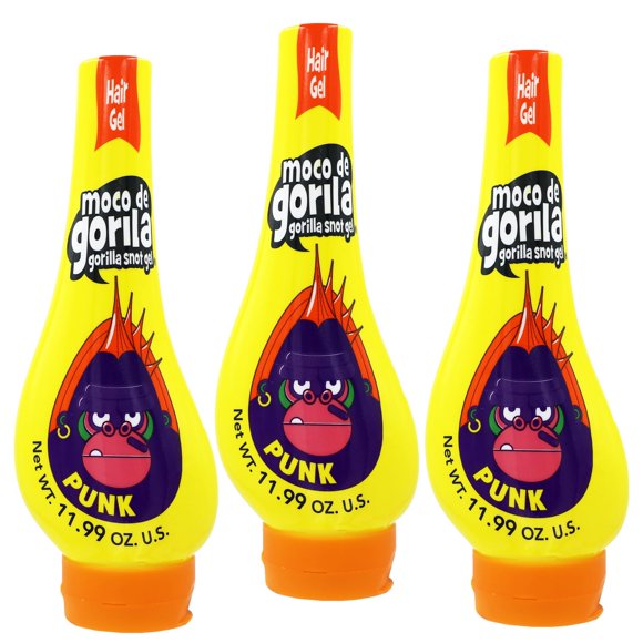 Moco De Gorila Punk Gel Coiffant Réactive avec de l'Eau Tenue Longue Durée Lot de 3 de 11,99 Oz Chaque 3 Bouteilles Compressibles.