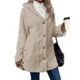 thumbnail image 3 of Womens Winter Fleece Hooded Jackets Graphic Fuzzy Warm Coat Cardigan Jacket Side Split Fall Outerwear Apricot Color L, 3 of 9