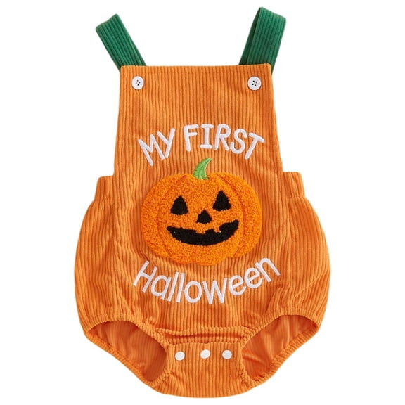 My First Halloween Baby Boy Outfit Pumpkin Sleeveless Corduroy Overall Romper Fall Clothes