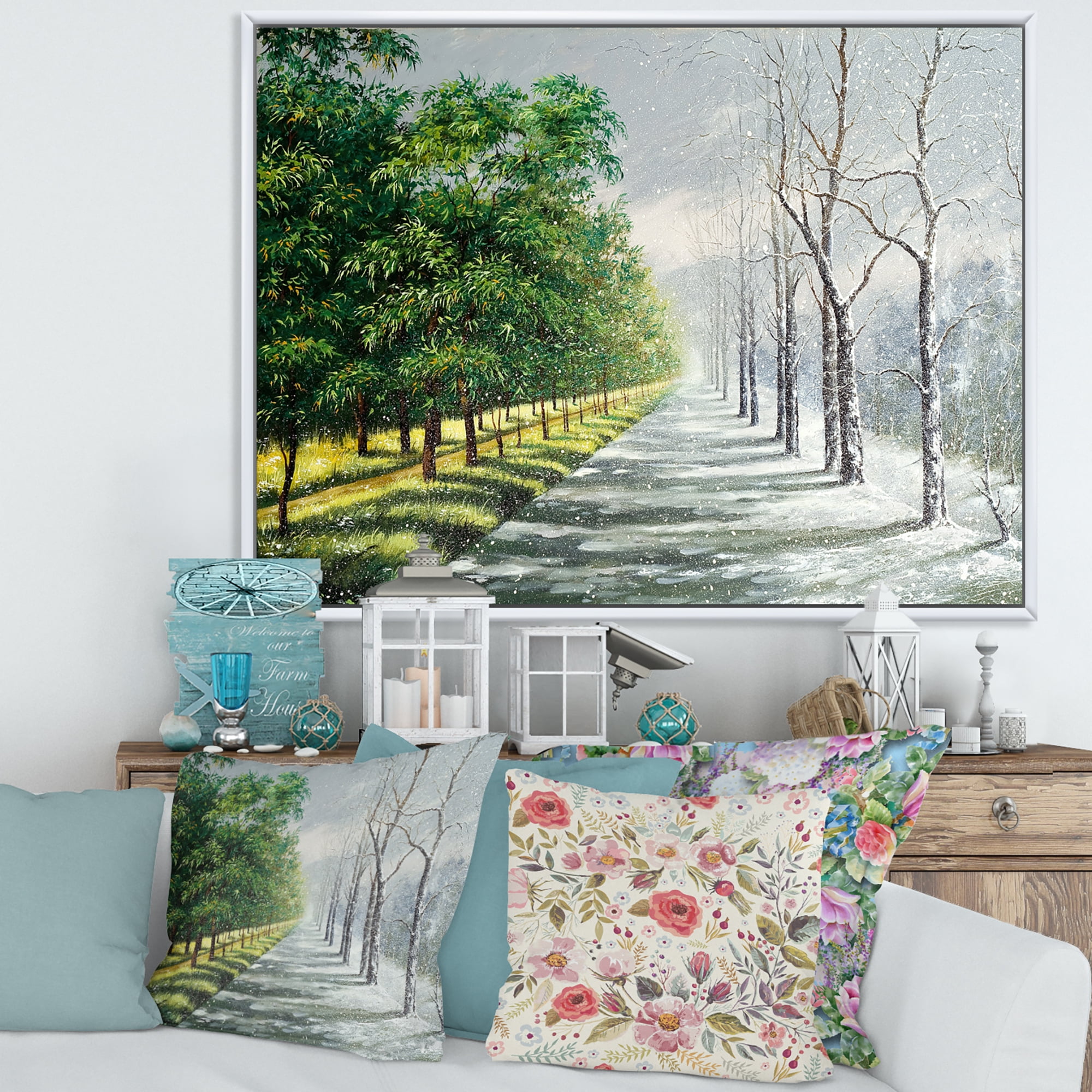 Designart 'Summer and Winter United' Country Framed Canvas Wall Art Print
