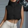 thumbnail image 2 of ABATAB Cropped Winter Vests for Women Warm Sleeveless Puffer Quilted Gilet Lightweight Zipper High Neck Padded Waistcoat Jackets(X-Large,Black), 2 of 3