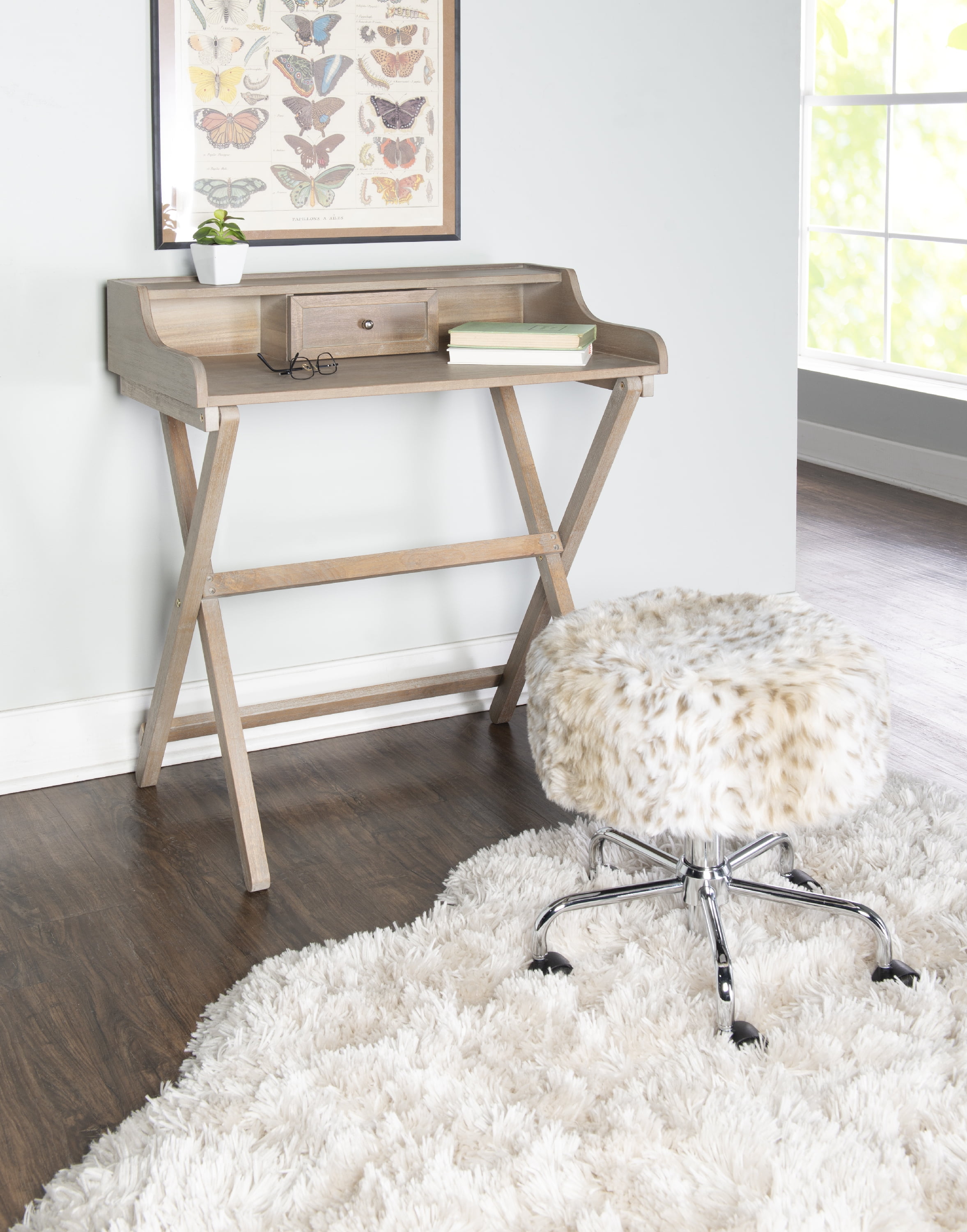 Linon Coy Folding Desk 34.25 Tall Rustic Brown Finish