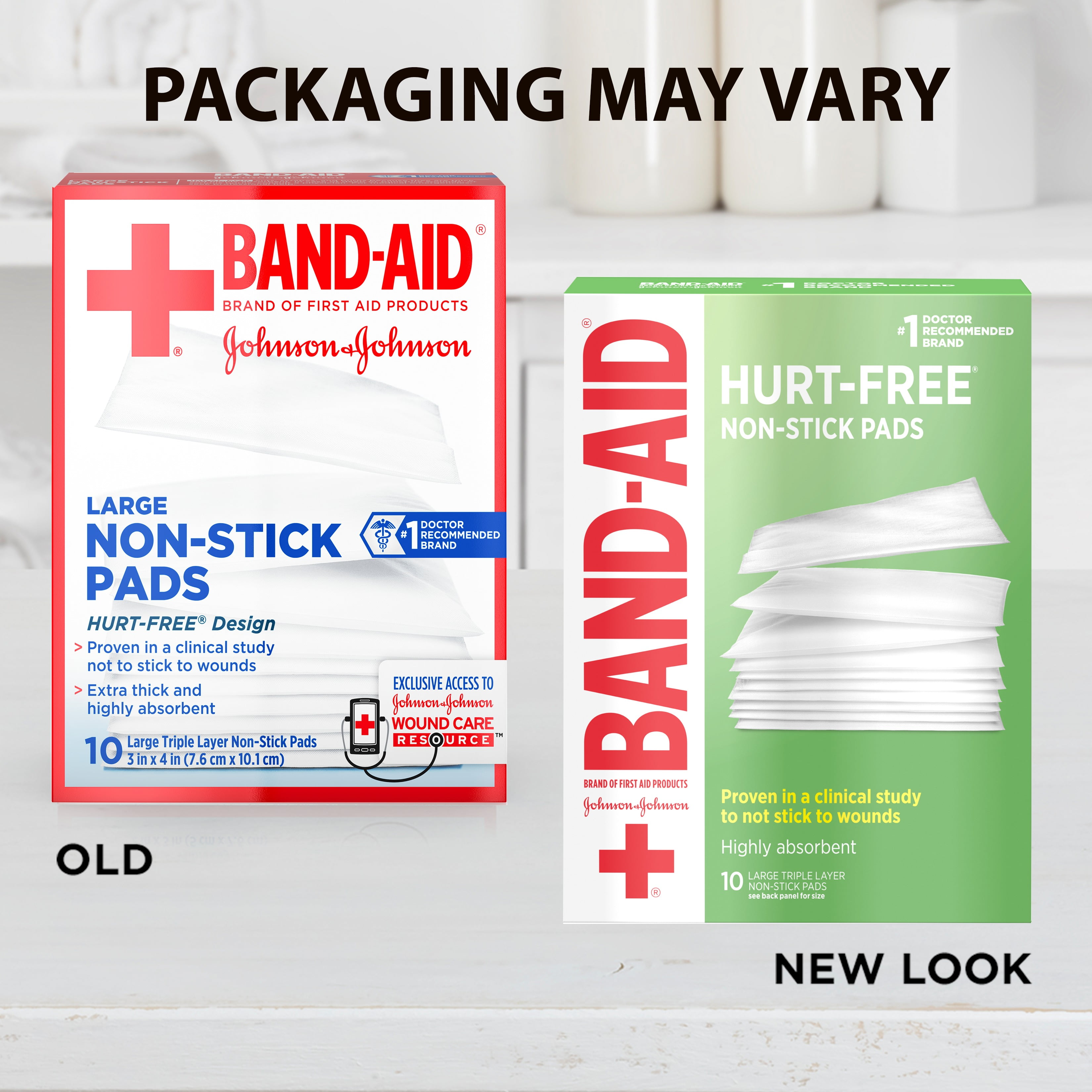 BandAid Brand HurtFree NonStick Pads, Large, 3 in x 4 in, 10 count