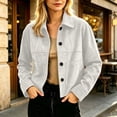 thumbnail image 4 of Women's Suede Cropped Jacket Lapel Collar Button Down Long Sleeve Casual Shacket with Pockets Vintage Fall Winter Street Outerwear White, 4 of 6