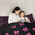 thumbnail image 5 of Homewish Girl Lovely Bowknot Full Size Comforter Sets,Cartoon Ribbon Bow Bedding Comforter Set,Pink Black Bedding Sets For Kids,Ultra Soft Home Decor Reversible,3-Piece, 5 of 8
