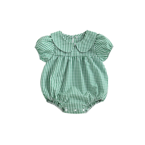 BemeyourBBs Newborn Baby Girls Summer Clothes Bubble Romper Outfit Puff Short Sleeve Peter Pan Doll Collar Bodysuit Jumpsuit Playsuit