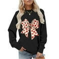 thumbnail image 2 of Heart-Bow Sweatshirt for Women Valentine's Lover Tops Crew Neck Long Sleeve Pullover Top Fleece Warm Hoodies Ribbed Lightweight Sweatshirts Funny Couple Outfits Holiday Clothes Black S, 2 of 8
