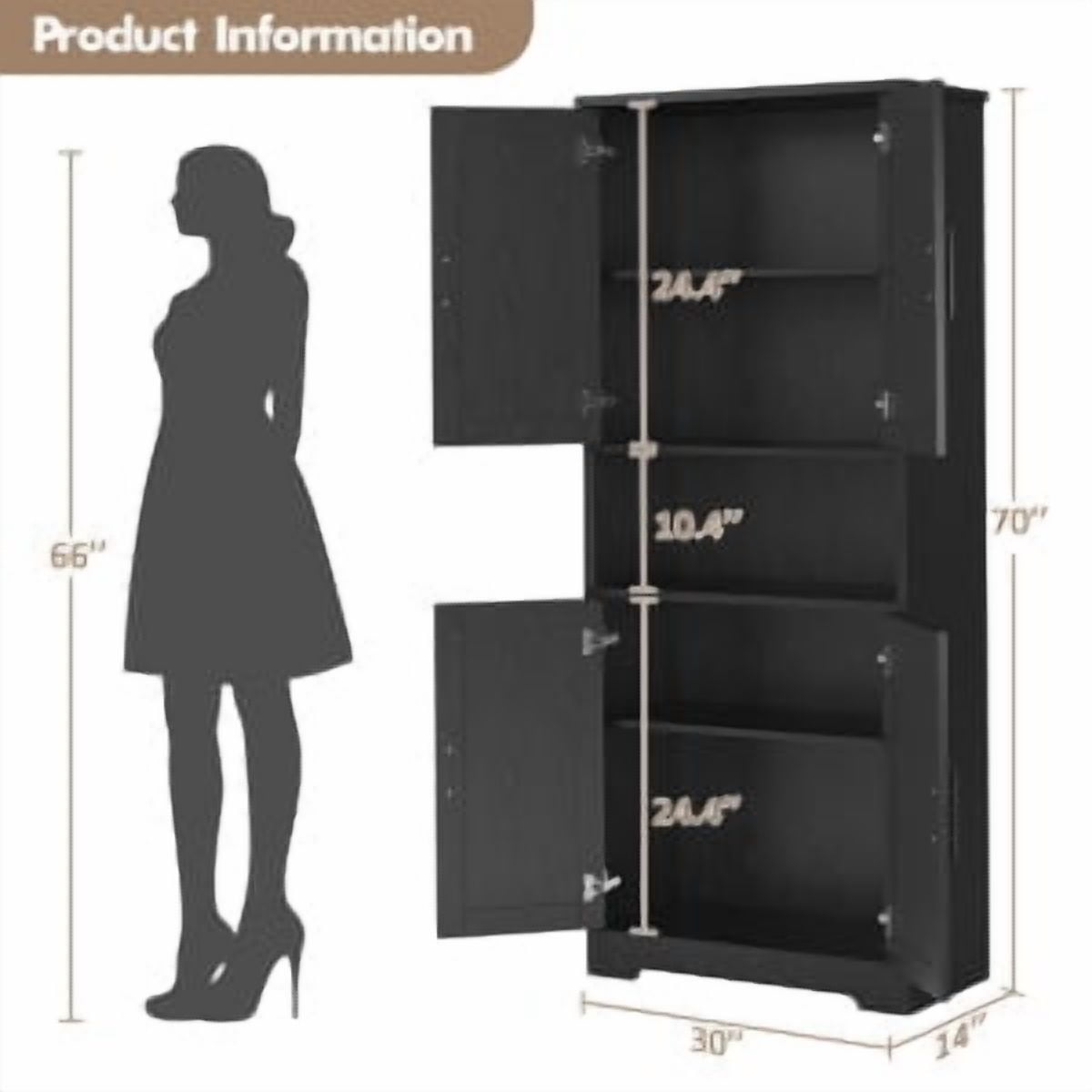 Pantry Cabinet,70" Tall Kitchen Pantry Cabinet with Doors and Adjustable Shelves, Freestanding Cupboard, Tall Storage Cabinet for Bathroom, Dining Room, Living Room