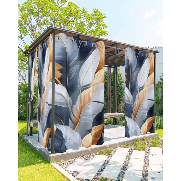 nqOlkjepod Outdoor Curtains for Patio Waterproof, Feather Outdoor Privacy Panels Grommet, Orange White Blue Oil Painting Modern Abstract Blackout Outside Curtains for Porch/Cabana 54"x95", 1 Panel