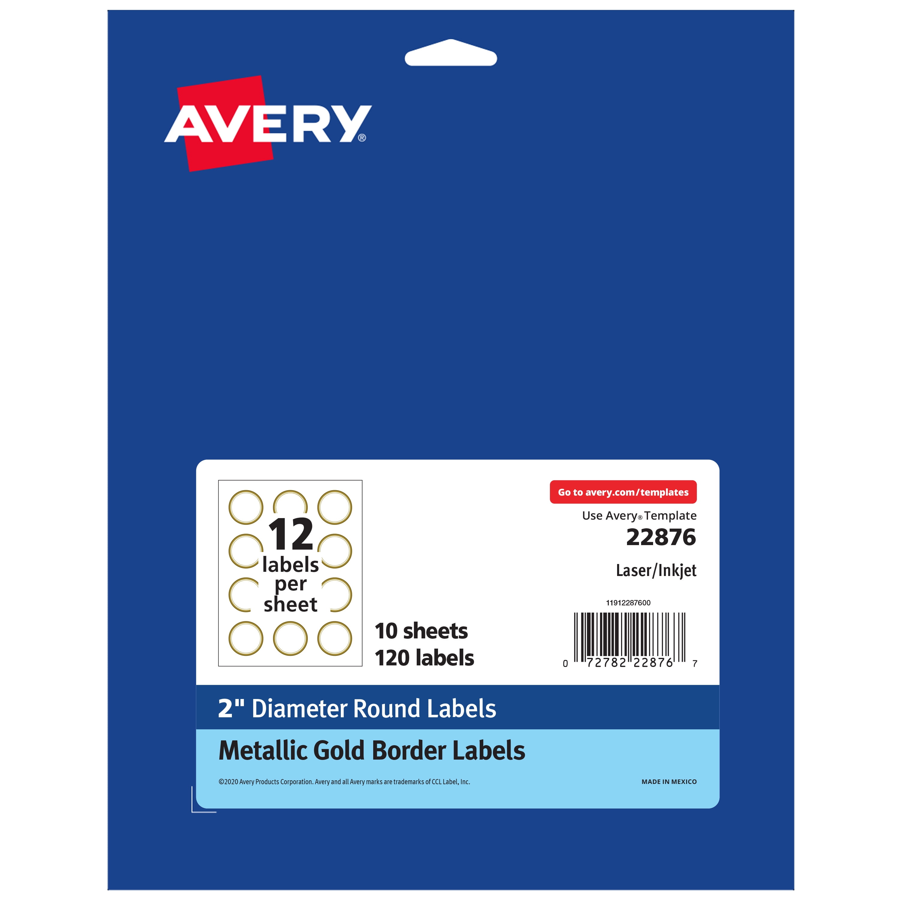 Avery Matte White Round Labels with Metallic Gold Borders, 2