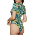 thumbnail image 3 of Balery Tropical Floral Women's Short Sleevee Crew Neck Bodysuit Tops Short Sleeve Tops Basic-Large, 3 of 9