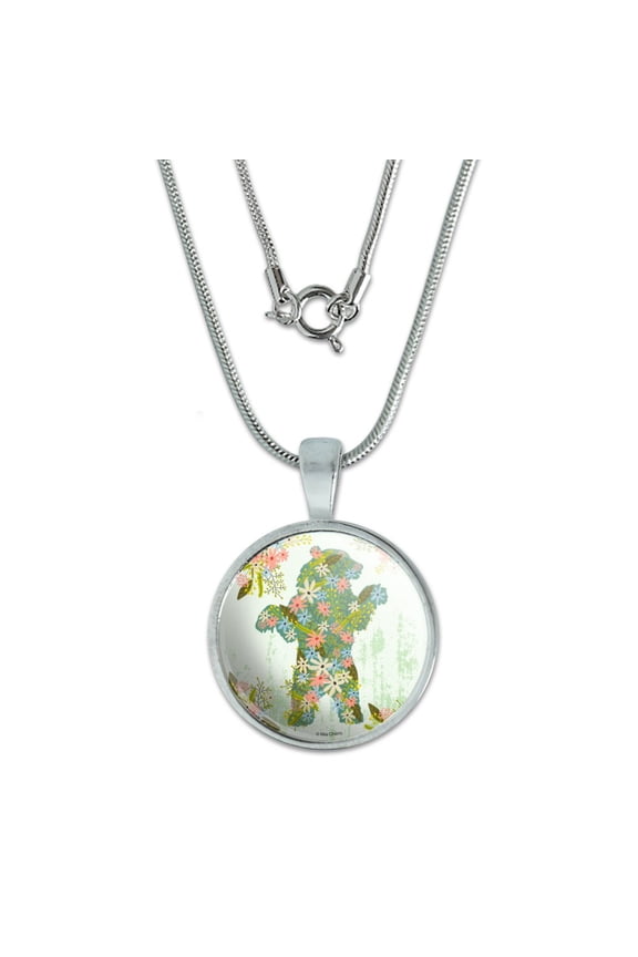 Flowery Floral Bear Silhouette 0.75" Pendant with Sterling Silver Plated Chain