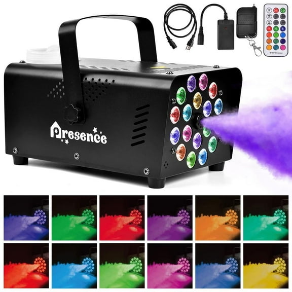 Presence 500W Halloween Fog Machine with18 Built-in Led Lights,13 Colors & 4 Special Effects,40s Spray Time,Wireless Remote Control