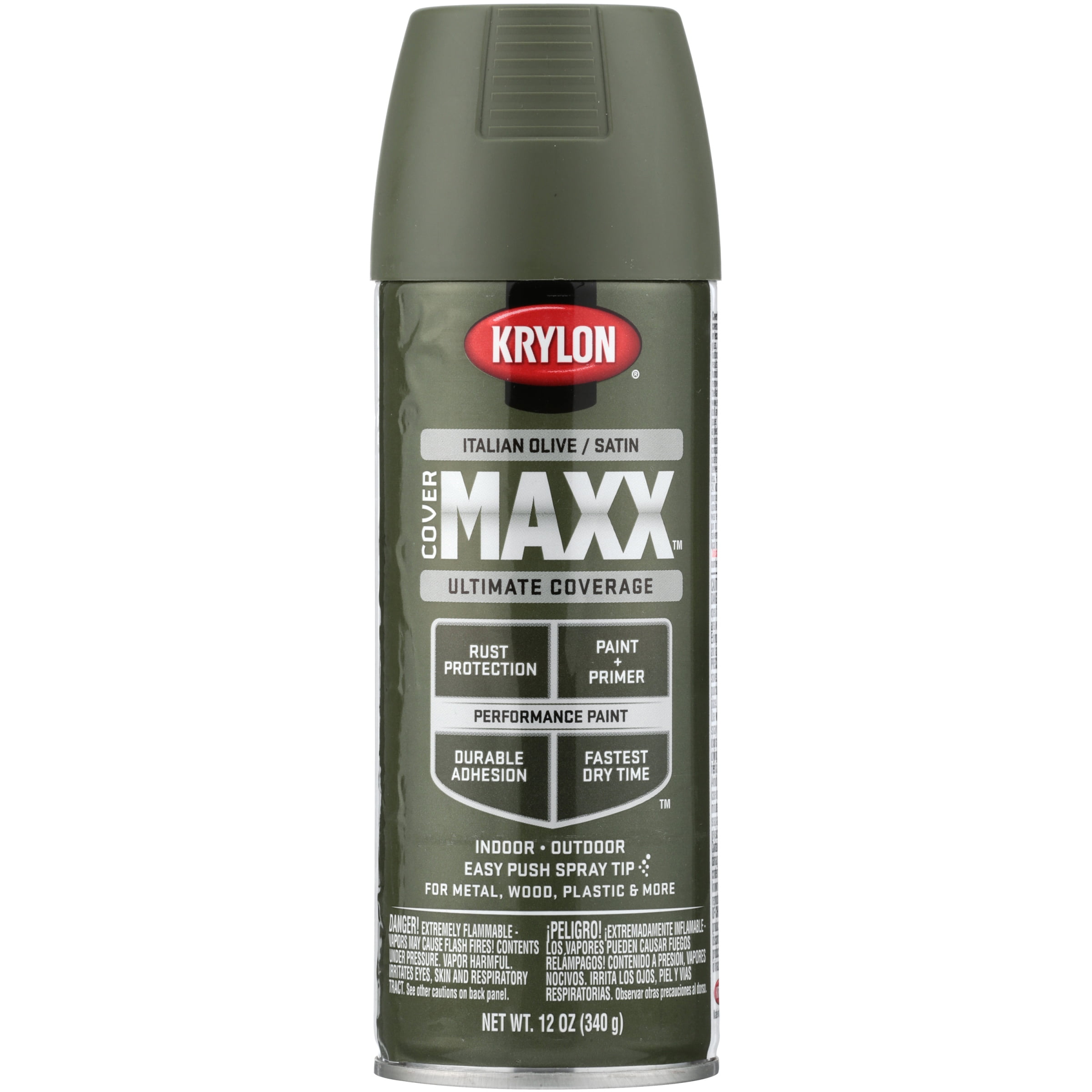 Krylon COVERMAXX Ultimate Coverage Satin Spray Paint, Italian Olive, 12