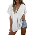 thumbnail image 2 of LADIGASU Women's Spring/Summer Round Neck Solid Color Light Sensing Face Short Sleeve Loose T-shirt, 2 of 9
