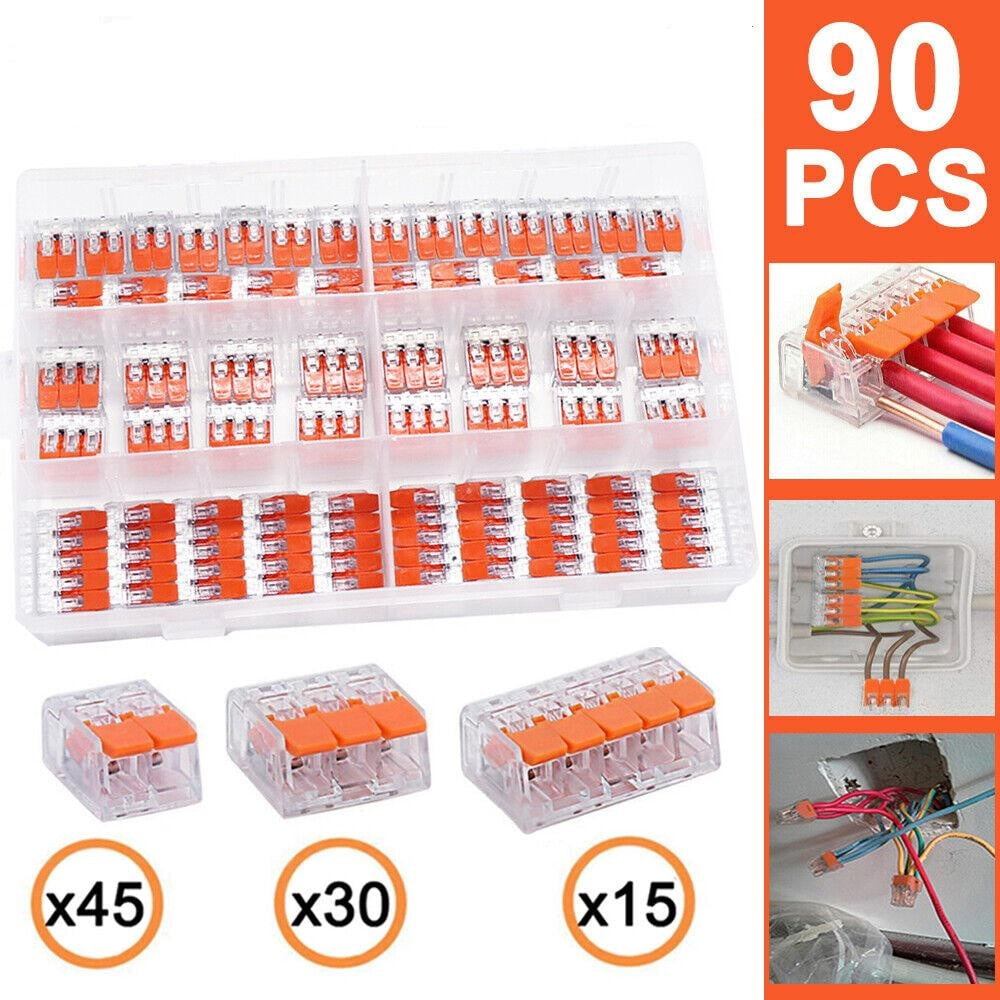 LigoWave 90Pcs/Set For Wago 221 Electrical Connectors Wire Block Clamp, Reusable Terminal Cable ,Orange