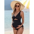 thumbnail image 6 of Sociala Twisted V Neck Ribbed Maternity Swimsuit Tie Side One Piece Pregnancy Bathing Suits, 6 of 7