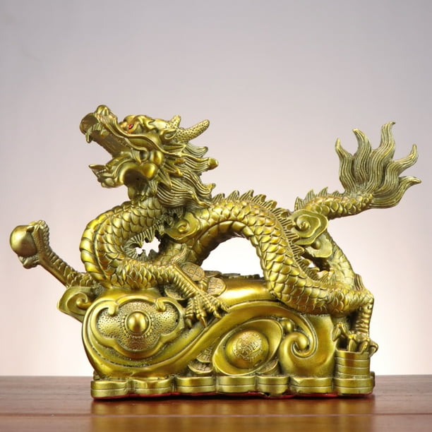 Xiao Hua Estatua de dragón de latón Feng Shui chino, escultura para decoración del hogar y la oficina, adornos de mesa para la riqueza y el éxito, regalos de buena suerte, estilo B, grande.