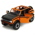 thumbnail image 2 of 2021 Ford Bronco Open-Top Orange with Black Stripes and Hood with Extra Wheels "Just Trucks" Series 1/24 Diecast Model Car by Jada, 2 of 2