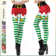 thumbnail image 2 of Nadanbao-pantalones de fiesta navideños para mujer, mallas con estampado de rayas verdes, medias elásticas de cintura media, 2 of 5