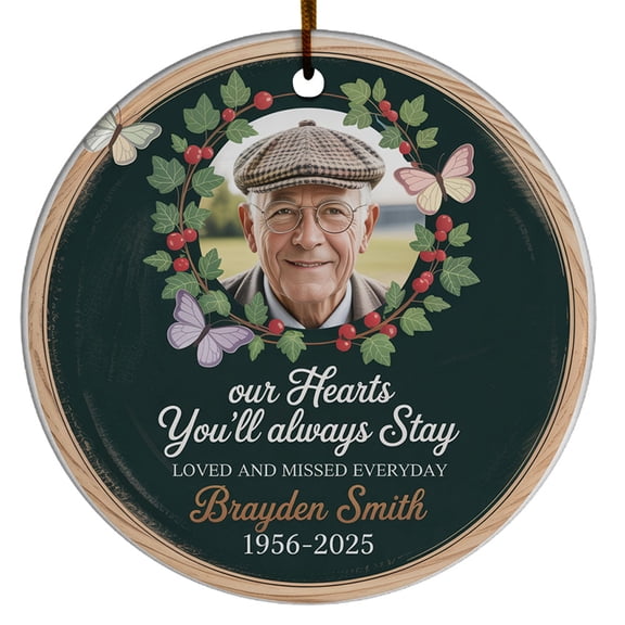 Deep in Our Hearts You’ll Always Stay Christmas Ornament 2025, Custom Name Text Photo Memorial Keepsake, In Loving Memory Christmas Ornament Gift