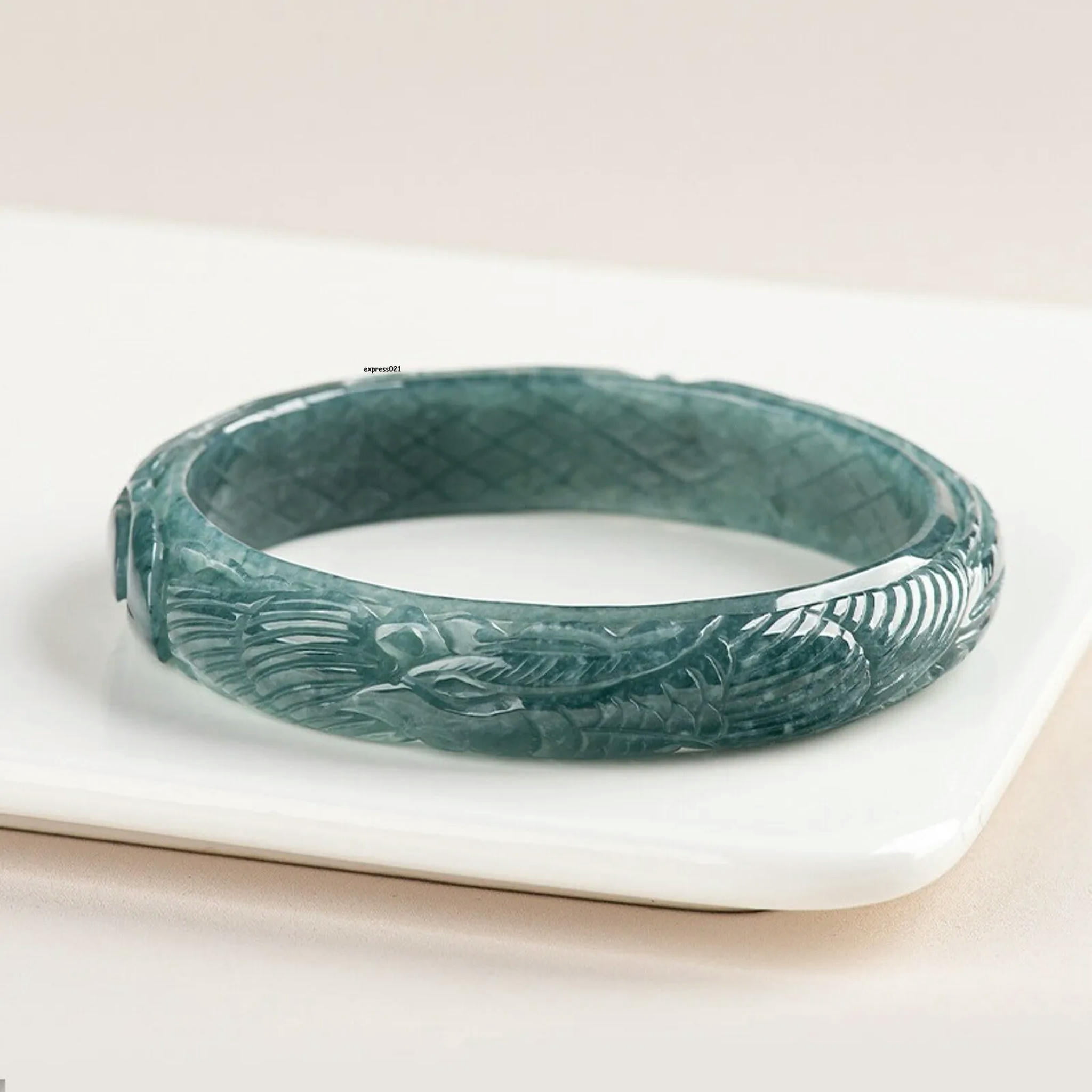 HOOUN 1PCS Natural Grade A Jade Jadeite Bangle Women Lucky Carved Phoenix Bracelet