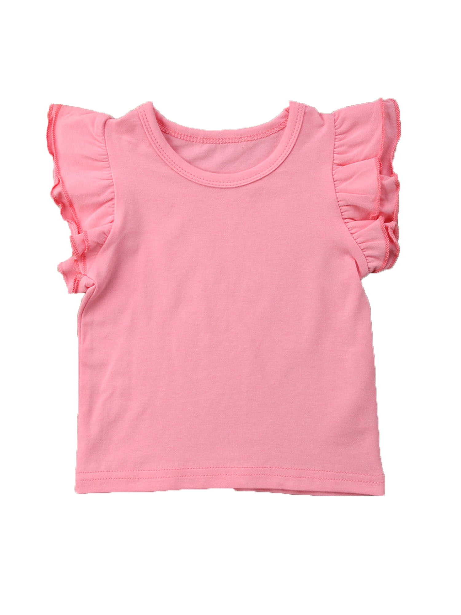 FOCUSNORM Infant Toddler Baby Girl Top Basic Plain Ruffle TShirt