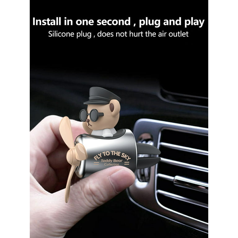 Car Air Freshener Bear Pilot Car Vent Aroma Diffuser Reusable Car Air Outlet Scented Clip with 3 Blades Fan Air Outlet Aromatherapy Fragrance Ornament