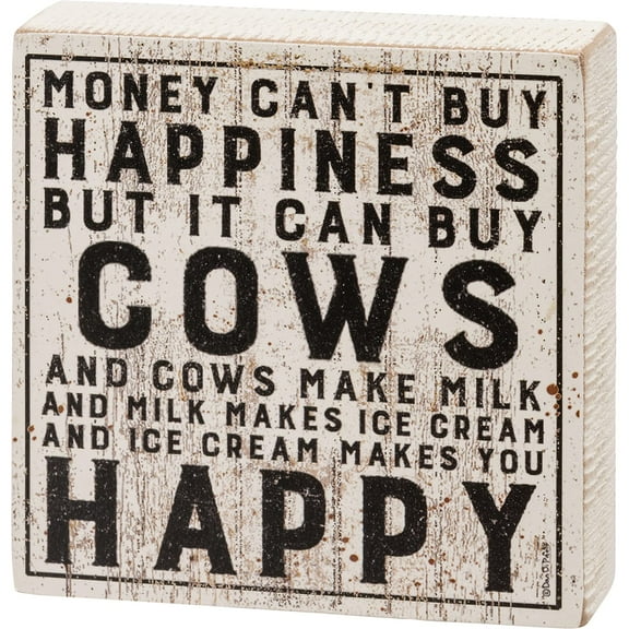 Primitives By Kathy 113585 Money Can Buy Cows Block Sign, 4-inch Square
